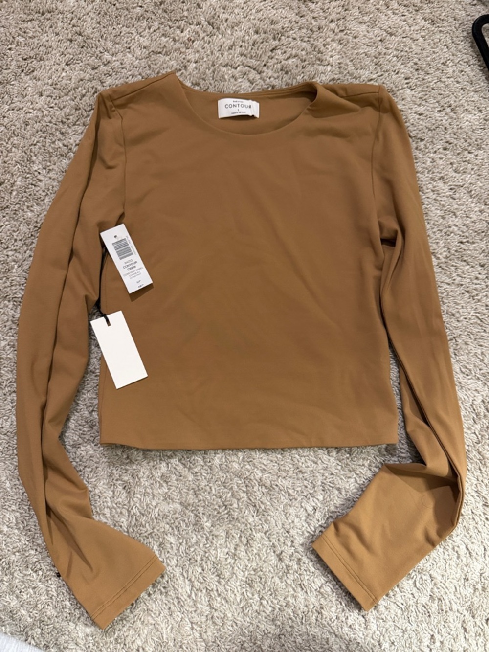 Babaton Camel Long Sleeve Crewneck Top